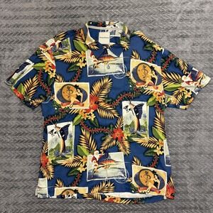 Tommy Bahama Shirt Men XL Silk Button Up Holiday Beach Floral Hawaiian Blue